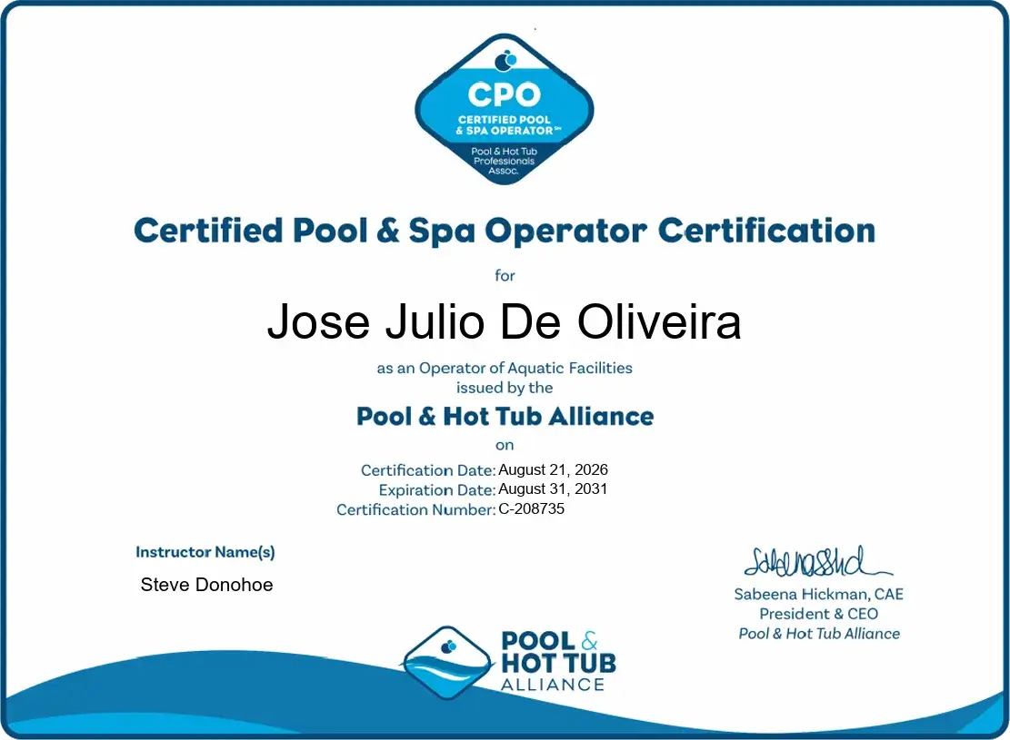 Certifified Pool & Spa Opretator Certification
